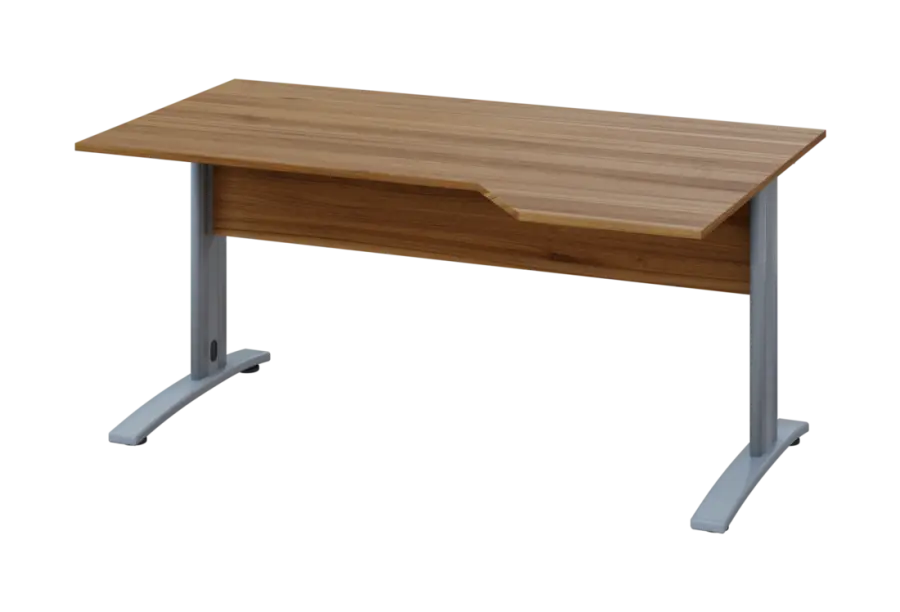 EZK 28 - 164 stůl kancelářský, rohový, pravý, kovová podnož stříbrná, deska 25 mm, široký 1600 mm, ořech světlý